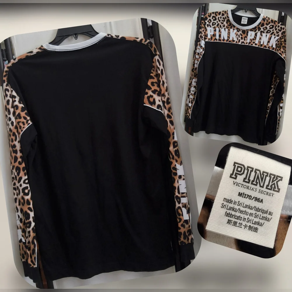 PINK Victoria's Secret Black and Leopard Print Boyfriend Joggers & Tee Set - Picture 5 of 9